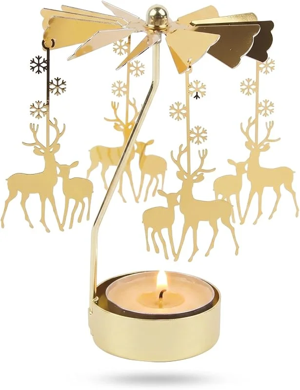 YAXIAO Portavelas Giratorio Ciervo Pequeño Candelabro Giratorio 13x4.6x7.8cm Bodas — Adviento y mesa