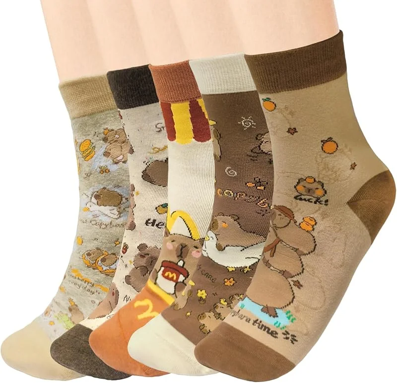 LHOEST 5Pares Kawaii Calcetines Capybara Niña Mujer Adultos Divertidos Calcetines — Decoracion Navidad