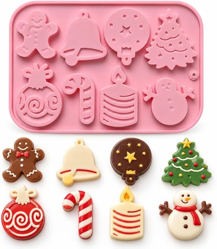 ririess Molde de silicona de campana de Navidad, bandeja de chocolate con 8 — Hogar y cocina