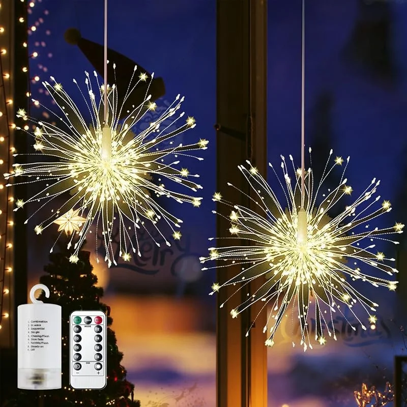 YeahBoom Luces de Fuegos Artificiales, 2 Piezas 180 luces LED de explosión de estrellas, Luces de hadas LED, 8 Modos Luces de Fuegos Artificiales Colgantes para Decoración Navideña, Boda, Exterior Interior — Luces Navidad