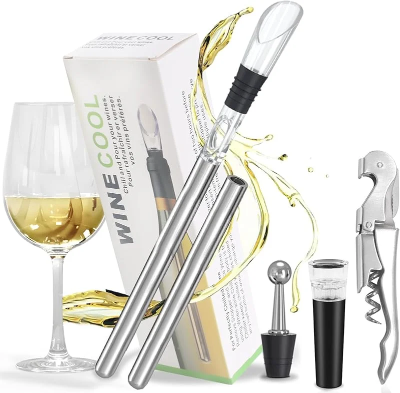 Minnhua 6 en 1 Kit Enfriador de Botellas de Vino Enfriador Botellas Vino con Varilla de Enfriamiento con Accesorios Vinhos Enfriador de Vino Blanco Tapón Aireador para Los Amantes del Vino — Vino y mesa festiva