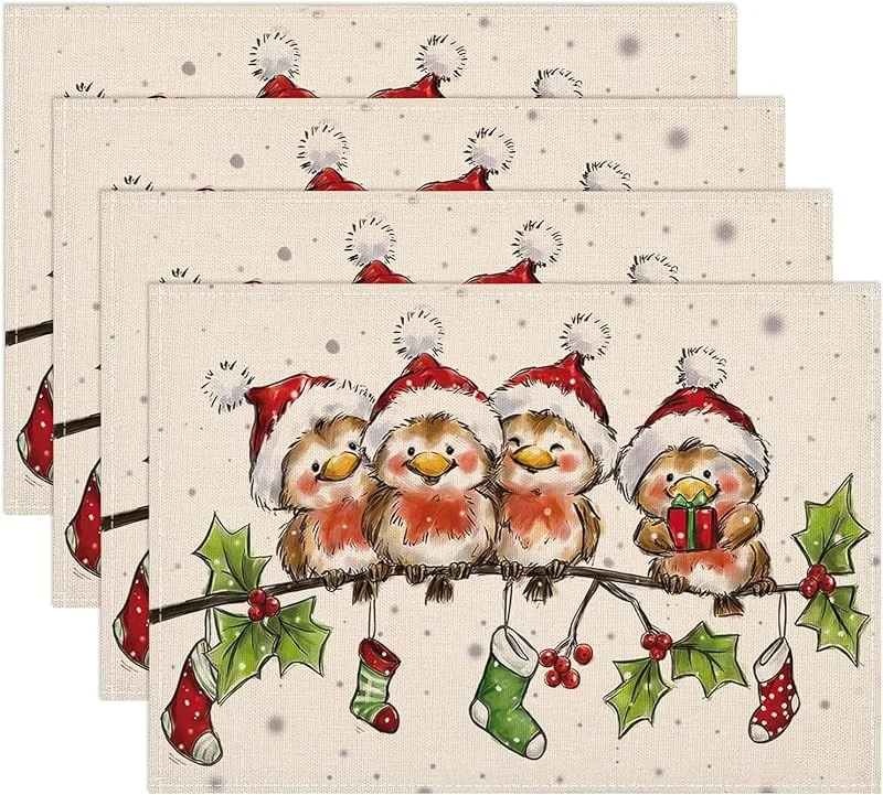Fonyet Juego de 4 manteles individuales navideños, 30 x 45 cm, diseño de Navidad, lavable, lino, para decoración de mesa, cocina, fiesta — Hogar y cocina