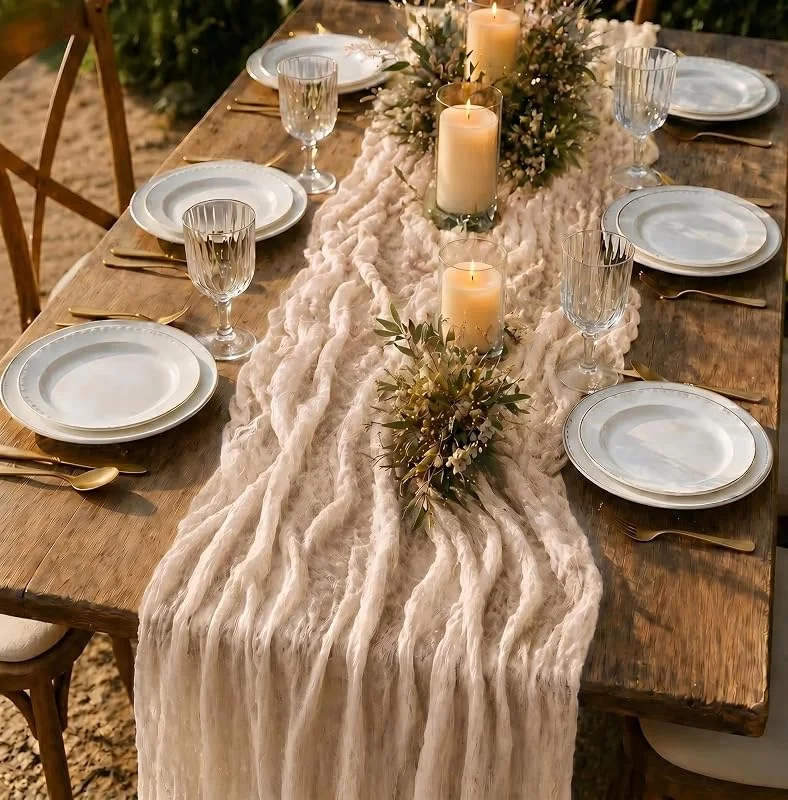 Mailfull 2 Piezas Camino de Mesa 90 × 300 cm Mantel de Queso Camino de Mesa de Cocina Decoración de Mesa para Boda Decoración de Mesa Cumpleaños Bebé Fiesta Navidad y Nochevieja (Beis) — Hogar y cocina