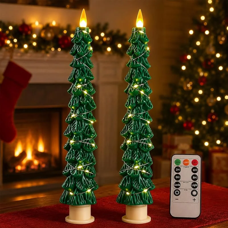 Yaolisin Velas Sin llama para árbol de Navidad, Paquete de 2 Candelabros LED Cónica — Luces Navidad