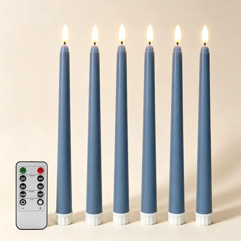 Ni-JASW Juego de 6 velas cónicas sin llama con temporizador remoto — Cena a la luz de velas