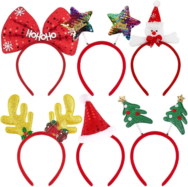 Bluelves Diadema Navidad, Diademas con Motivos Navideños, Árbol de Navidad, Papá Noel, Gorro de Navidad, Cornamenta de Reno, Muñeco de Nieve, Sparkling Star Hairbands para Mujeres Niños — Ropa Navidad