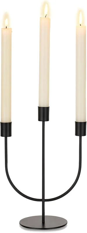 Visita la tienda de Sziqiqi Sziqiqi Candelabro Negro de Metal, 3 Brazos, Design Minimalista — Cena a la luz de velas