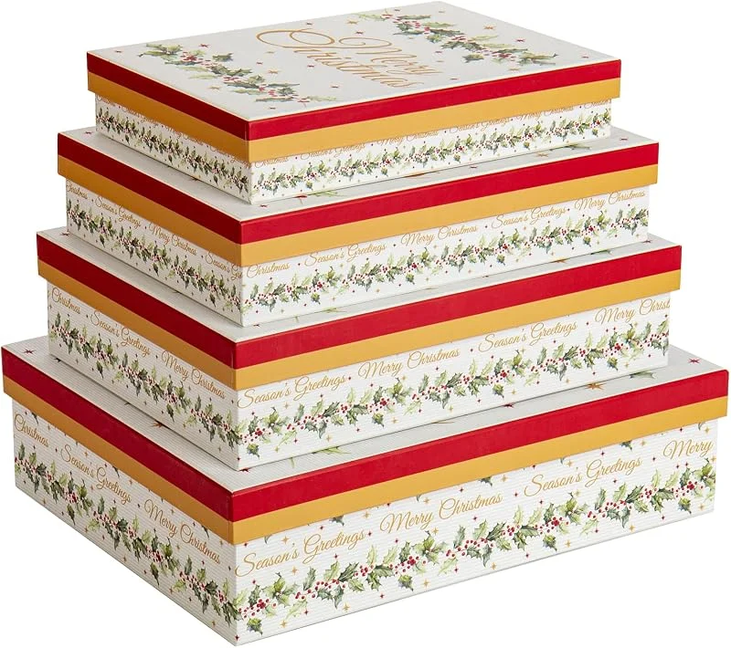 Visita la tienda de Hollyone Caja de regalo de Navidad de 4 piezas con tapa, nido tamaños surtidos, caja de regalo con tapa, caja de regalo cuadrada, caja de regalo grande, caja de regalo de Navidad — Envoltorio regalo