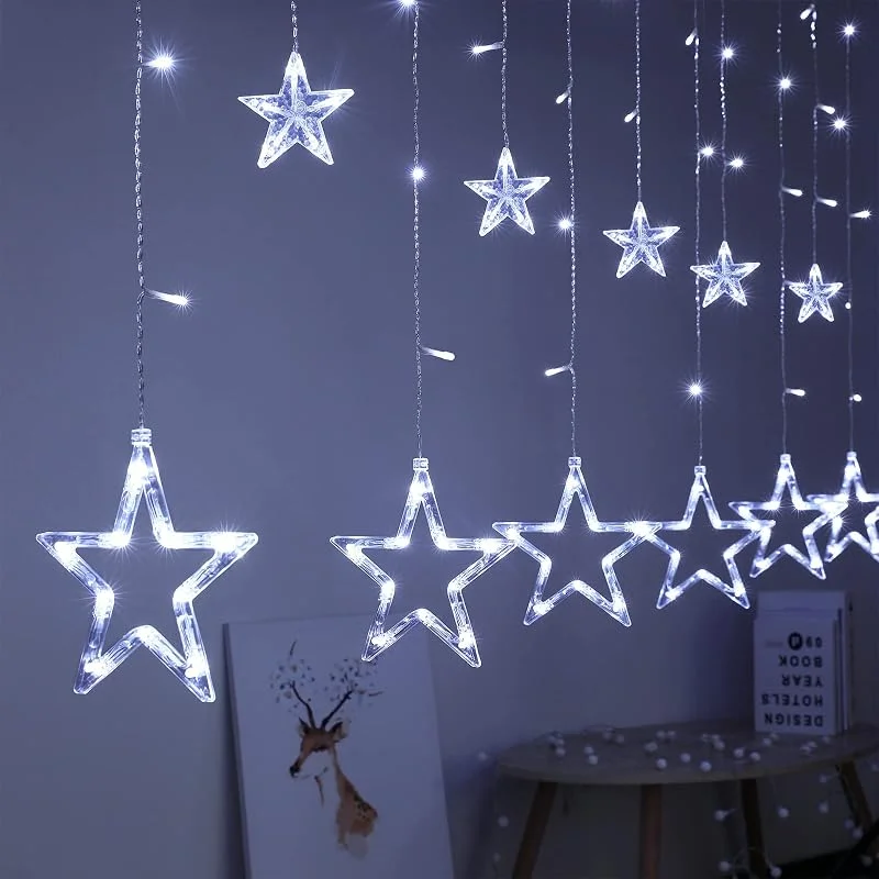 Visita la tienda de BLOOMWIN BLOOMWIN Guirnaldas Luminosas Estrellas Cortina Luces 2m x 1m 138 LED 12 Estrellas con Control Remoto 8 modos 5V USB Cadena Luces de Navidad para el Balcón, Ventana, Pared, Escaparate, Boda, Fiesta — Decoracion Navidad