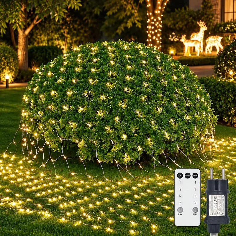 Liyade Guirnaldas Neta Luz Exterior, 3M X 2M 200LED Luces de Red Enchufe Alimentación, 8 Modes Impermeable Iluminación de Árbol con Remote y Timing, para Navidad jardín Bodas Decoración(Blanco cálido)… — Luces Navidad