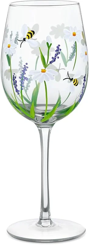 Visita la tienda de NymphFable NymphFable Copa de Vino Pintada a Mano Margarita Abeja Flores Copa de Vino Tinto 15 oz para Cumpleaños, Bodas, Fiestas de Compromiso — Vino y mesa festiva