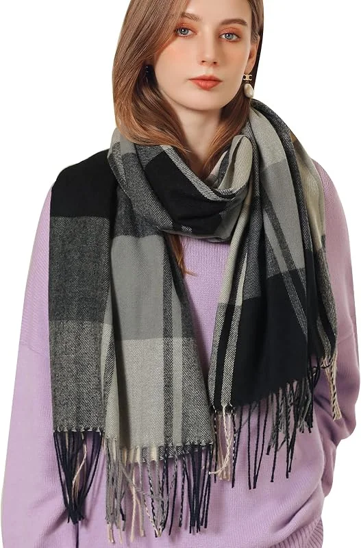 Baynetin Bufanda De Lana para Mujer, Manta De Abrigo Suave, Chal De Tartán De Pashmina, con Borla, Gruesa, Cálida, Suave, Grande, para Otoño e Invierno — Ropa Navidad