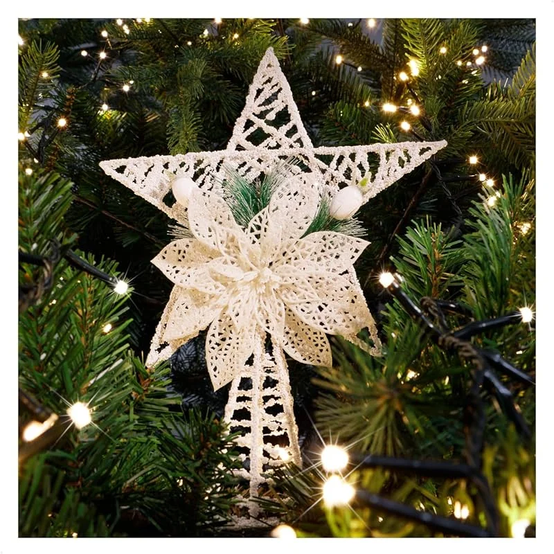 Visita la tienda de com-four com-four® Estrella Decorativa navideña, Adorno metálico con Rama de Pino — Decoracion Navidad
