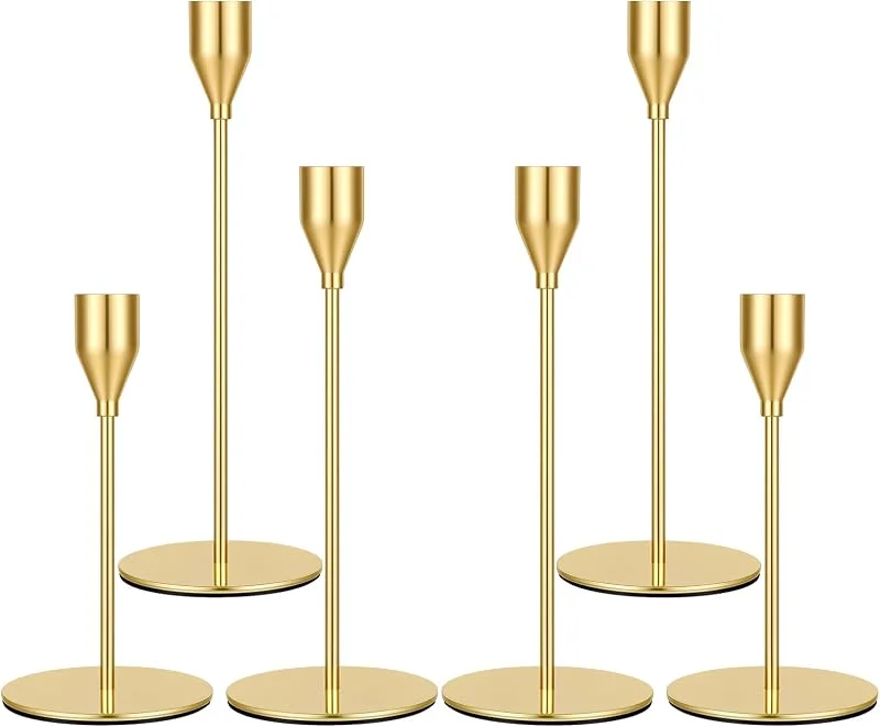 Alaoo Candelabro Dorado, 6PCS Candelabros Metal, Candelabro Cónico3 Alturas — Cena a la luz de velas