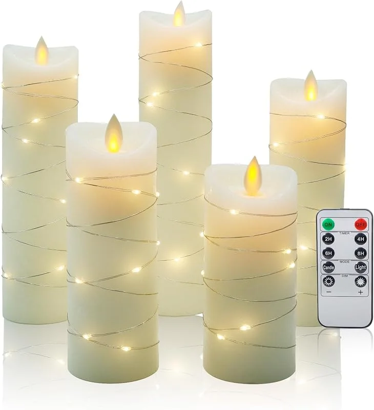 Visita la tienda de CCLIFE CCLIFE Velas eléctricas y LED de cera real con control remoto, función de temporizador, hechas de parafina, Funcionamiento con batería, Blanco 5 Piezas — Luces Navidad
