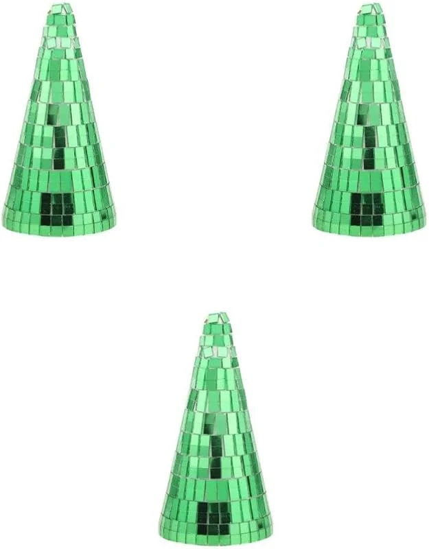 PRETYZOOM 3 Piezas Centro de Mesa Navideño Cono Verde de Vidrio Reflectante — Decoracion Navidad
