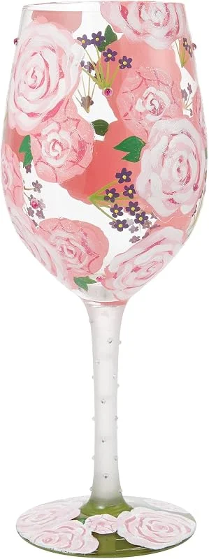 Enesco Lolita Designs Pretty as a Peony - Copa de vino artesanal pintada a mano, 15 onzas, multicolor — Vino y mesa festiva