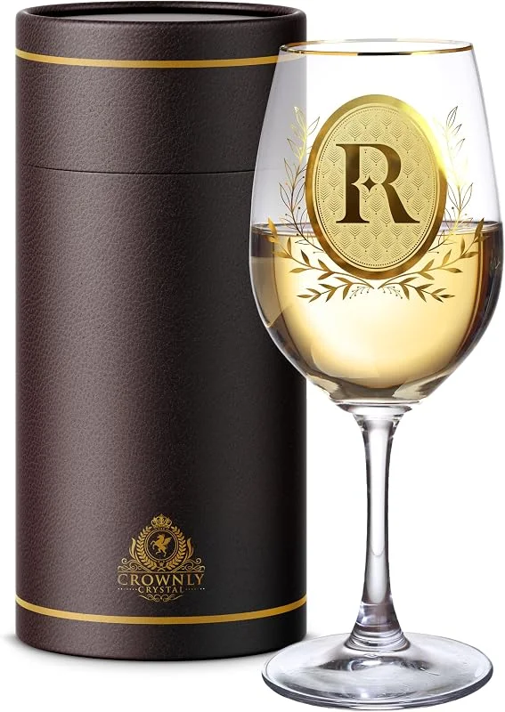 CROWNLY CRYSTAL® Regalos Mujer Cumpleaños Navidad Personalizado Copas Vino Blanco Tinto (R) — Vino y mesa festiva