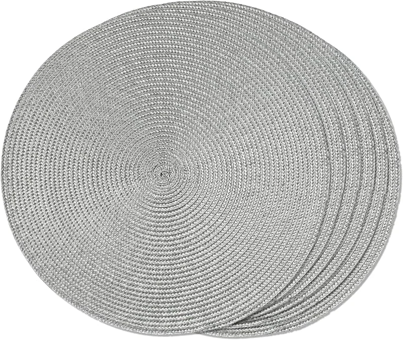 FunWheat - Juego de 6 manteles individuales redondos trenzados para mesas de comedor, lavables, antideslizantes, 38 cm, gris — Hogar y cocina