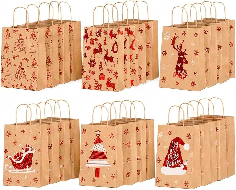 XSJIJKAG 24 bolsas de regalo de Navidad de papel kraft, 21 x 15 cm — Envoltorio regalo