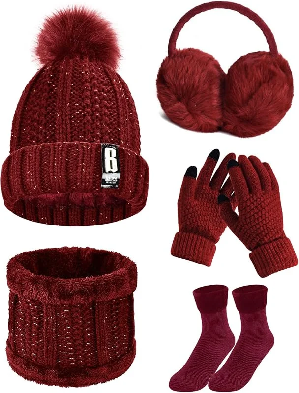 Visita la tienda de Tuopuda Tuopuda Gorro Bufanda Guantes Set para Mujer Gorro de punto Bufandas Guantes de Pantalla Táctil Orejeras de Invierno de Calentadores Suaves Calcetines Invierno Regalos Conjunto para Mujer — Ropa Navidad