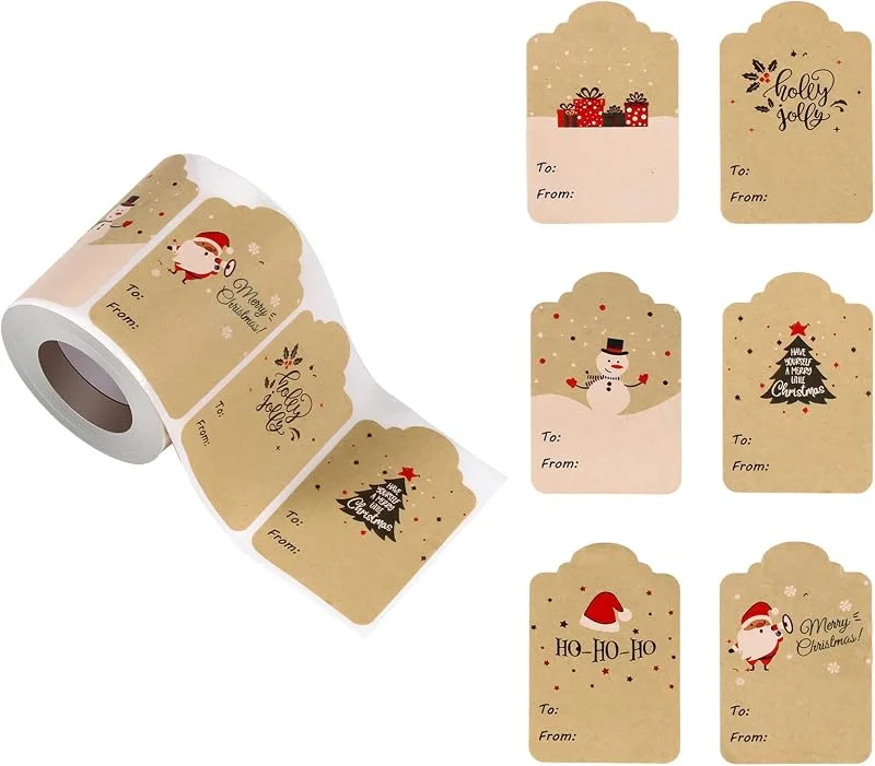 AIEX 300 Piezas Etiquetas Adhesivas de Navidad, 5x7.5cm Pegatinas de Navidad para Regalos Rollo Pegatinas Navidad para Sobres Cajas Tarjetas Decoración Navidad Envoltura Regalo — Envoltorio regalo