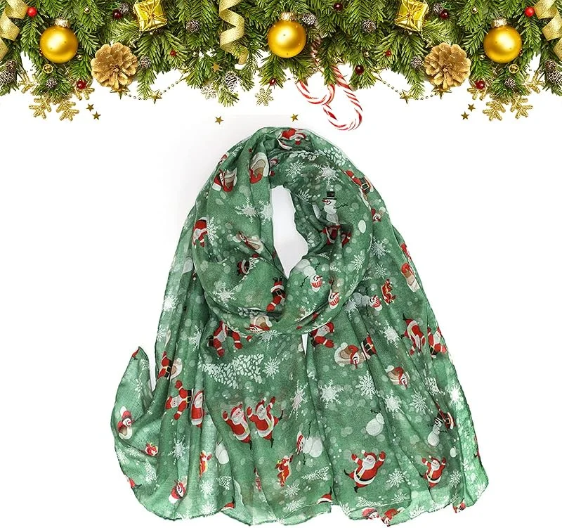 Toyhood Bufanda de Navidad, Navidad Bufanda de seda de Navidad Bufandas de cuello de Navidad Suave Bufanda Larga Chal Envolturas para Mujeres Señoras Primavera Otoño Invierno, 90x180cm — Ropa Navidad
