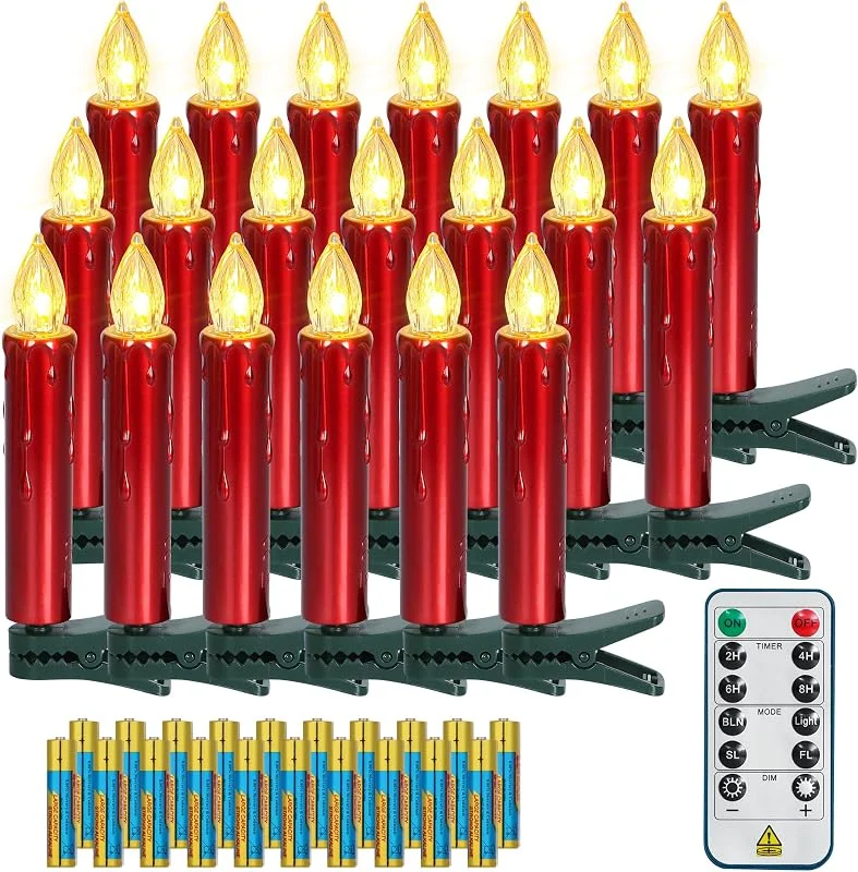 Visita la tienda de FREEPOWER FREEPOWER 20 Velas LED árbol de Navidad Rojas con Mando a Distancia Temporizador Parpadeantes, Blanco Cálido, Velas LED Navidad, Funciona con Pilas, Interior y Exterior Impermeable（Incluye 20 pilas） — Luces Navidad