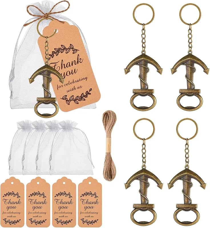 Chuainxin Abridores de Botellas 5 Pcs, Llavero Ancla Abrebotellas de Cerveza, Sacacorchos de Cerveza, Abridor de Cerveza con Etiquetas y Bolsa, Recuerdos para Boda, Fiesta de Cumpleaños, Regalos para Invitados — Vino y mesa festiva