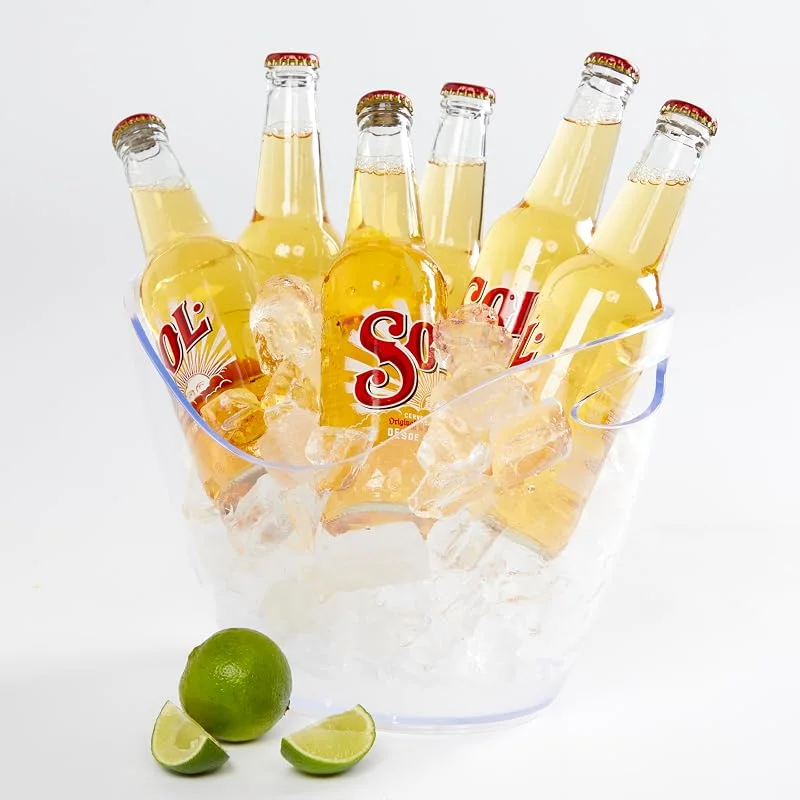 amscan 9915337 - Cubos de hielo reutilizables de plástico transparente para botellas de cerveza, vino y champán (transparente, 4 litros (27 x 20 x 20 cm) — Vino y mesa festiva