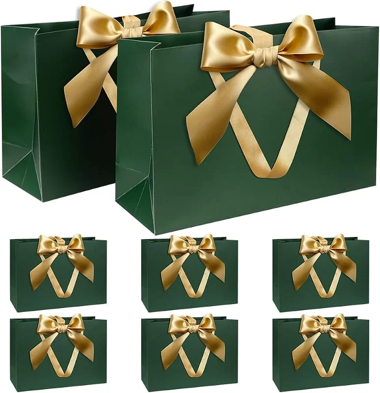Visita la tienda de KISPATTI Juego Bolsas Regalo, Bolsa Regalo Verde con Cinta Bolsa Regalo con Asas 8 Piezas 30x20x10cm Bolsas Regalo para Navidad Cumpleaños Boda Aniversario — Envoltorio regalo