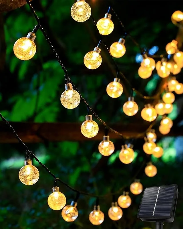 AdalyRoma Cadena de Luces Solar para Exterior, Blanco Cálido, 6 M, 30 Bolas de LED de Cristal — Luces Navidad