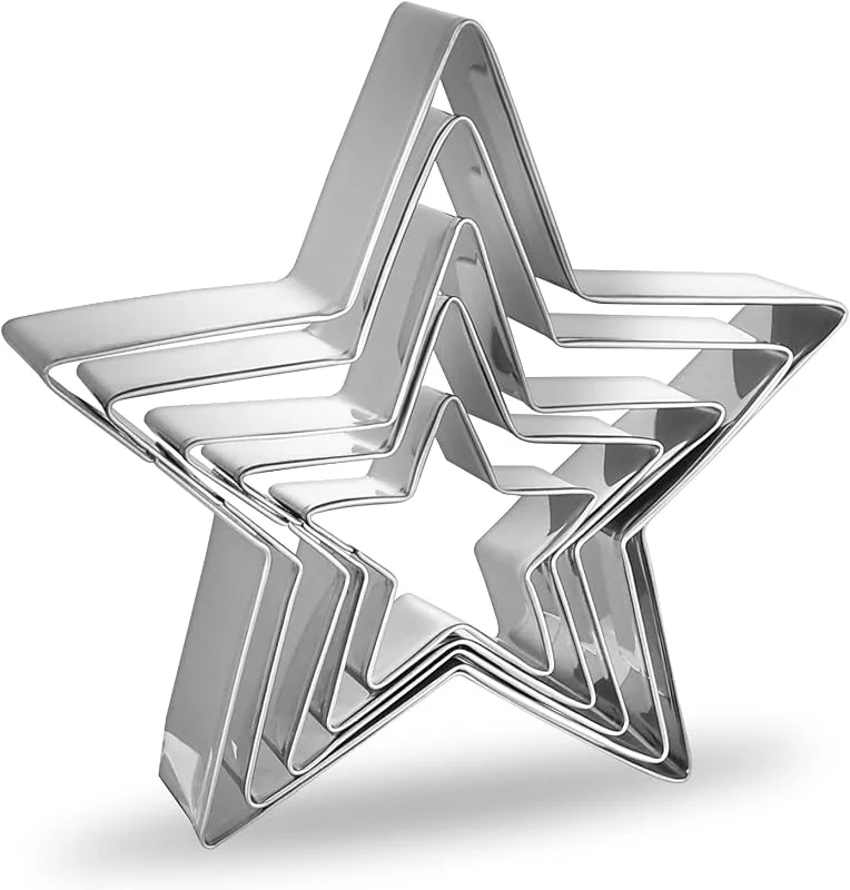 Prasacco Juego de 5 cortadores de galletas Prasacco, cortadores de galletas de estrella de acero inoxidable, 5 tamaños, herramientas para hornear DIY para repostería casera (plata) — Hogar y cocina