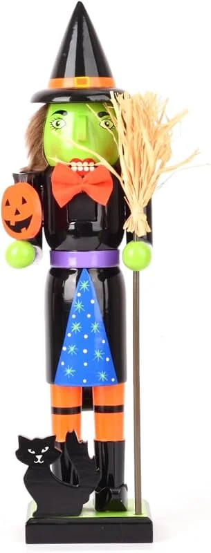 Bemonew Cascanueces de Halloween Figuras de Cascanueces de Bruja Decoración de Halloween Verde 14.96 Pulgadas — Decoracion Navidad
