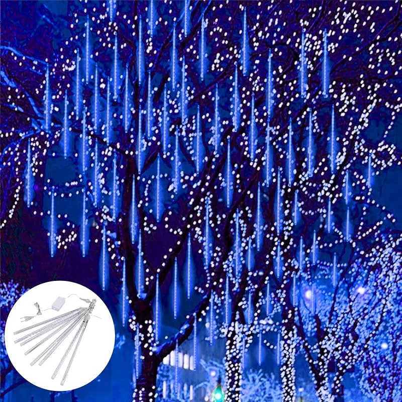 GOMETY Cadena de luces de 240 LED con efecto de meteorito, 30 cm, 10 tubos, cadena de luces de lluvia para exterior, cadena de luces de lluvia que caen, cadena de luces de meteorito resistente al agua — Luces Navidad