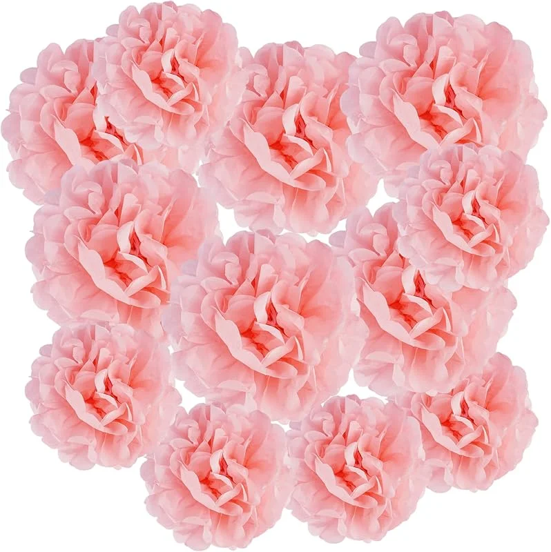 Jinsion 12 Piezas Flores de Papel Rosa, Flores Pompom de Papel de Seda Decorativos — Envoltorio regalo