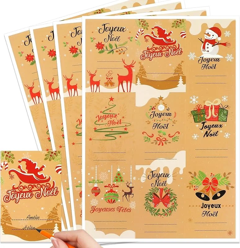 HOWAF 16Pcs Navidad Etiquetas Autoadhesivas del Nombre del Regalo Rojo Navidad Pegatinas para Regalos Cajas Bolsas Sobres Paquete Decoraci¨®n — Envoltorio regalo