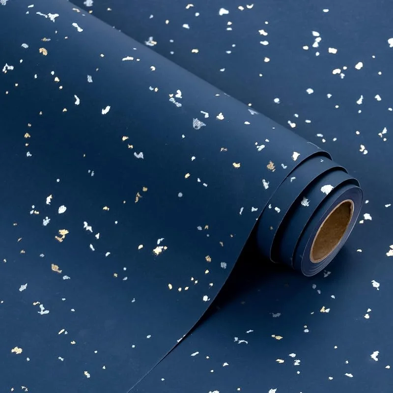 WRAPAHOLIC Rollo de papel de regalo azul marino, mini rollo, 17 pulgadas x 16.5 pies, diseño azul marino dorado con tacto sedoso, perfecto para cumpleaños, vacaciones, bodas, baby shower — Envoltorio regalo