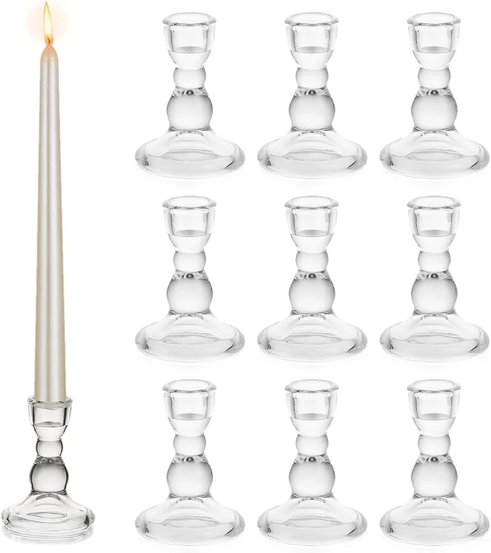 Glasseam Portavelas De Vidrio, Glasseam 10 Velas Transparentes, Juego De Candelabros Decorativos De Navidad a Granel para El Centro De Mesa para La Cena, La Boda y La Sala De Estar — Adviento y mesa