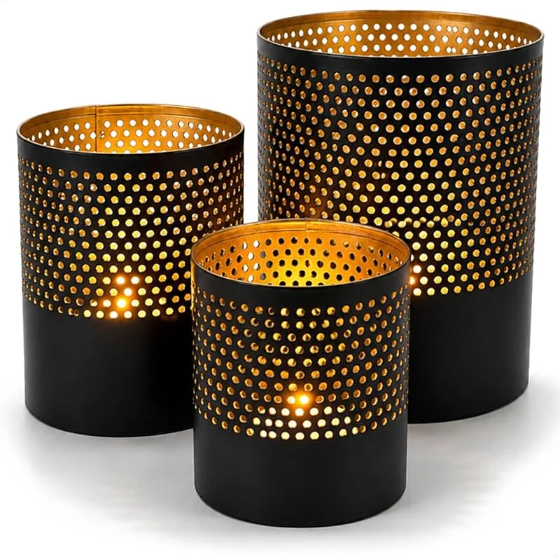 Visita la tienda de com-four com-four® Juego de 3 portavelas de Metal, candelabros Negros con Interior — Cena a la luz de velas