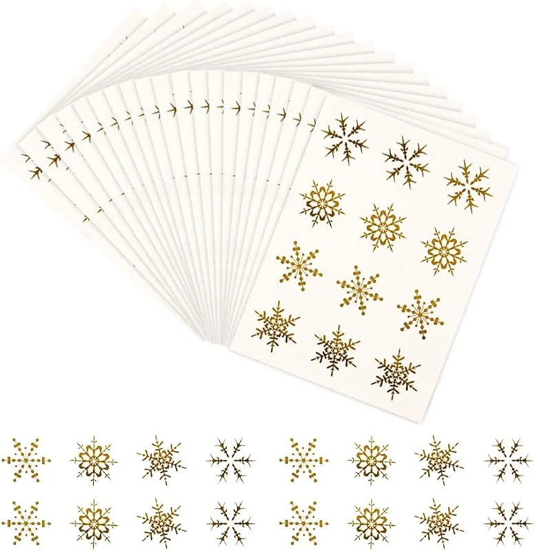Gukasxi 240 Piezas Pegatina de Copo de Nieve Pegatinas de Navidad de Papel Kraft 1, 5 Pulgadas Etiquetas Adhesivas Redondas Adornos para Sobre Bolsa Sellado Oro — Envoltorio regalo