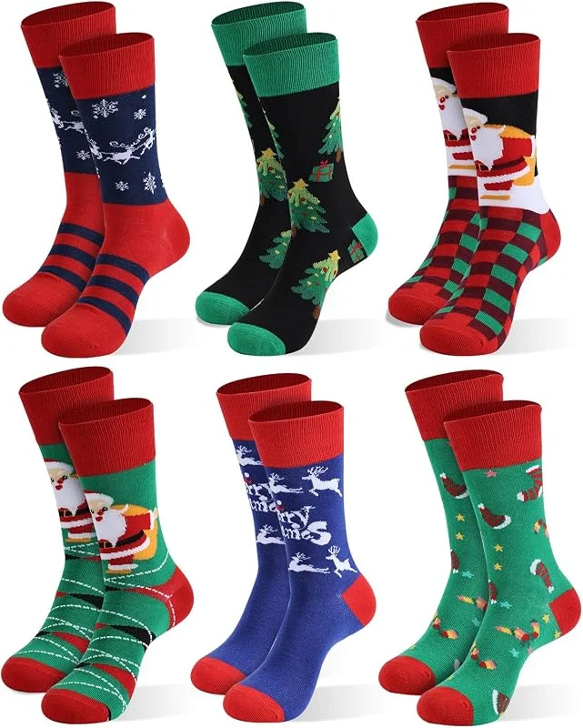 Moonlight Manor Calcetines de Navidad para Hombres, 6 Juegos, Cuello Redondo, Talla UE 37-46 — Decoracion Navidad