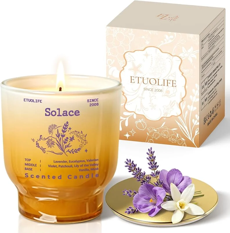 ETUOLIFE Vela aromática en frasco de cera de soja, duración combustión hasta 36h — Cena a la luz de velas
