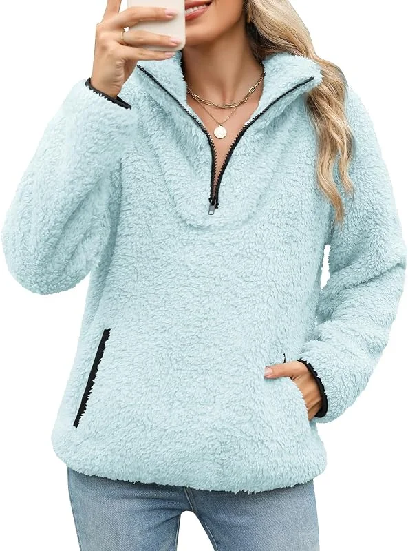 Visita la tienda de RITOSTA Sudaderas Mujer sin Capucha Chaqueta Forro Polar Suéter de Invierno Otoño Jersey con Media Cremallera y Bolsillos Casual Manga Larga Sweatshirt Caliente Sudadera Deporte — Ropa Navidad