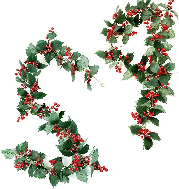 ZEACCT 2 Piezas 200 cm Guirnalda NavideñA Frutos Rojos, Guirnalda Navidad Bayas Acebo Artificial Guirnalda, Flexibles para Armarios, Ventanas, Festivales, Fiestas, Interior y Exterior — Decoracion Navidad