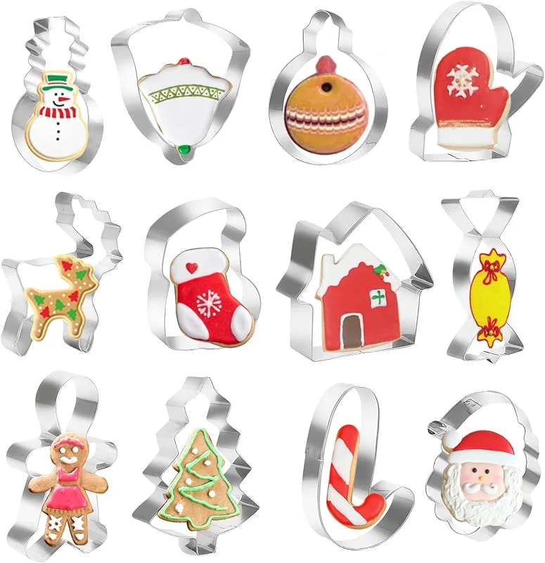 Zngou Juego de 12 cortadores de galletas de Navidad de acero inoxidable de metal, cortadores de galletas de Navidad, cortadores de glaseado de fondant, formas para repostería, hornear niños — Hogar y cocina
