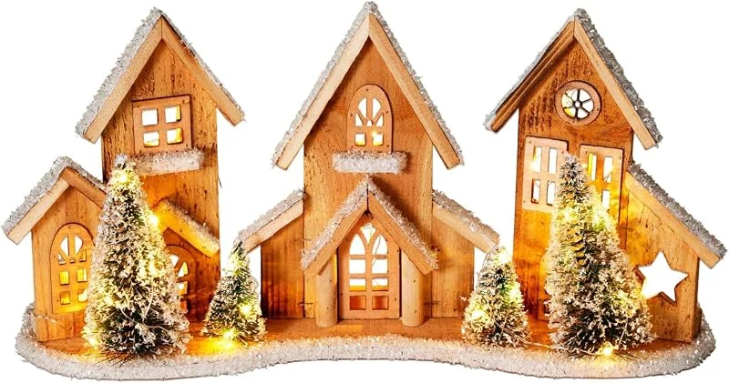 Visita la tienda de WELL HOME MOBILIARIO & DECORACIÓN Well Home Decoración navideña: Casitas: Pueblo Navideño de Madera con 3 Casas LED y 4 Árboles Nevados, Luz Blanco Cálido, Temporizador 6H 48x11x24 cm — Decoracion Navidad