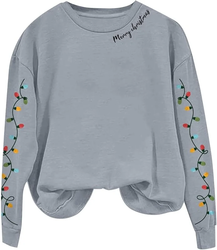 tacniseyw Sudadera de Navidad para mujer, suéter con estampado divertido de Navidad, tallas grandes, camisetas de Navidad de manga larga con cuello redondo, sudaderas feas de Navidad, suéteres — Ropa Navidad