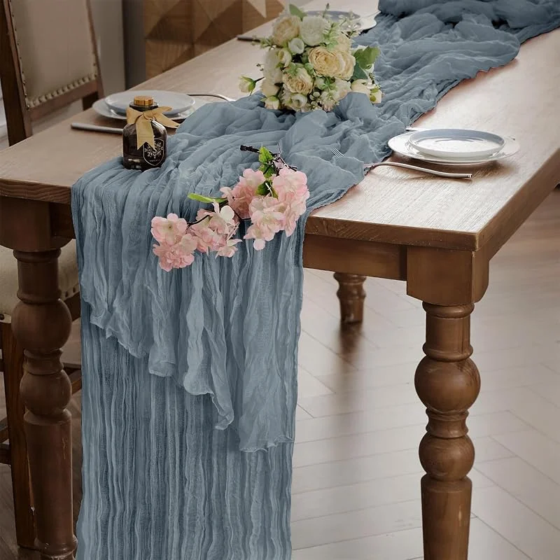 WAITER TREE Camino de Mesa Gasa Boho Azul neblina 90 x 300 cm — Hogar y cocina