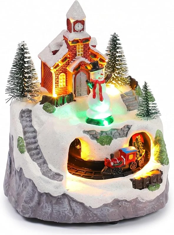 Tsawntd Edificios, Adorno De Pueblo Navideño Tren En Movimiento Casas De Navidad Iluminadas Pueblo — Decoracion Navidad